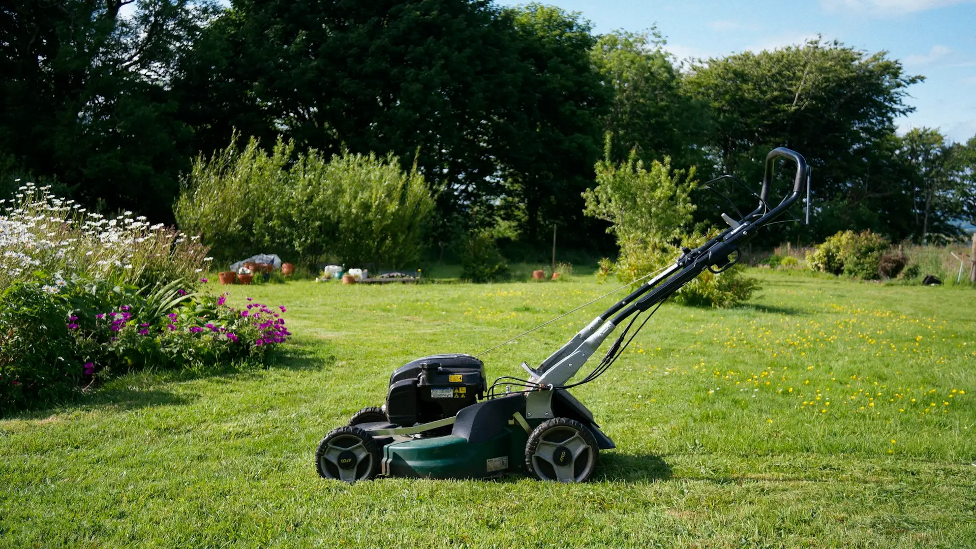 Plæneklipper på en græsplæne